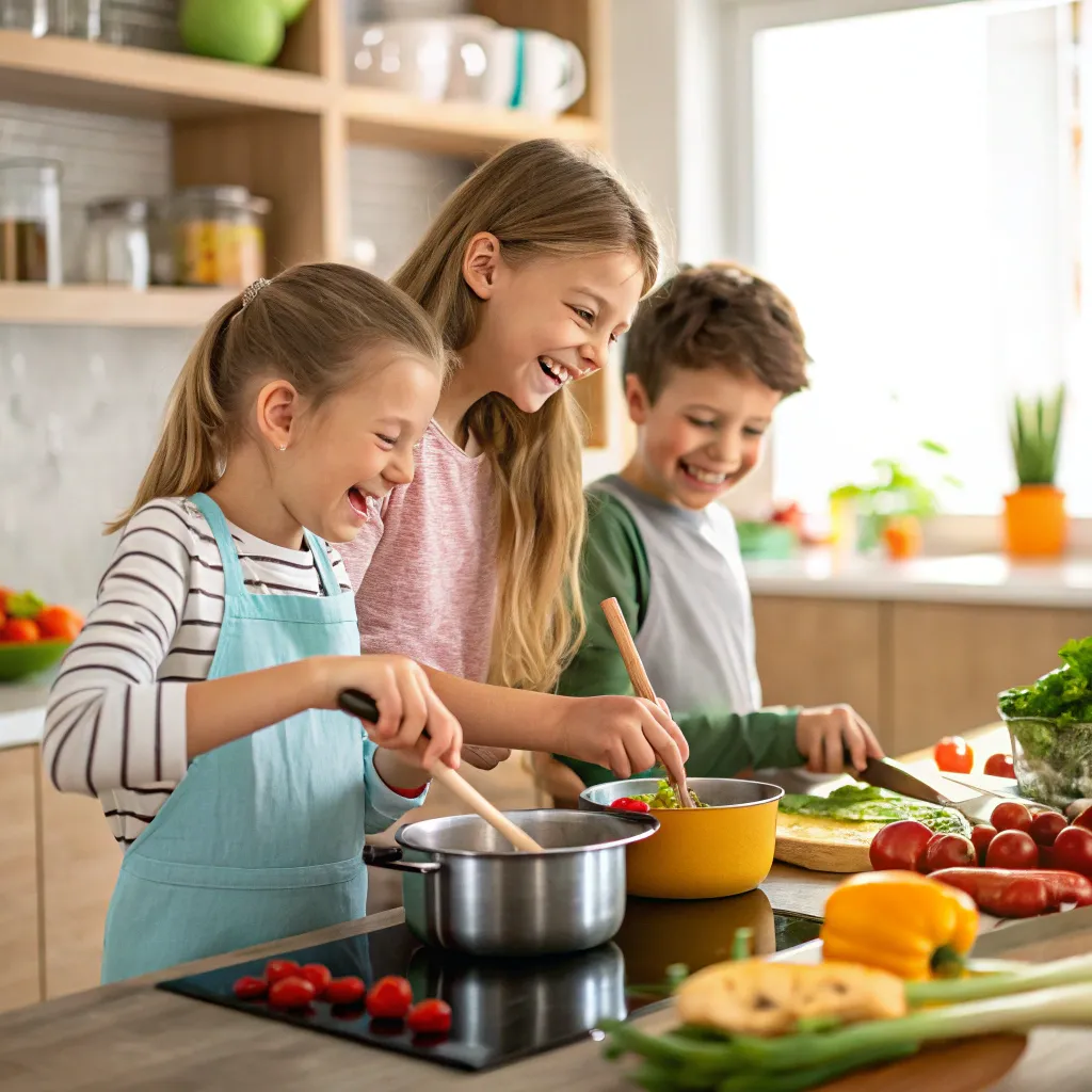 Children happily cooking together