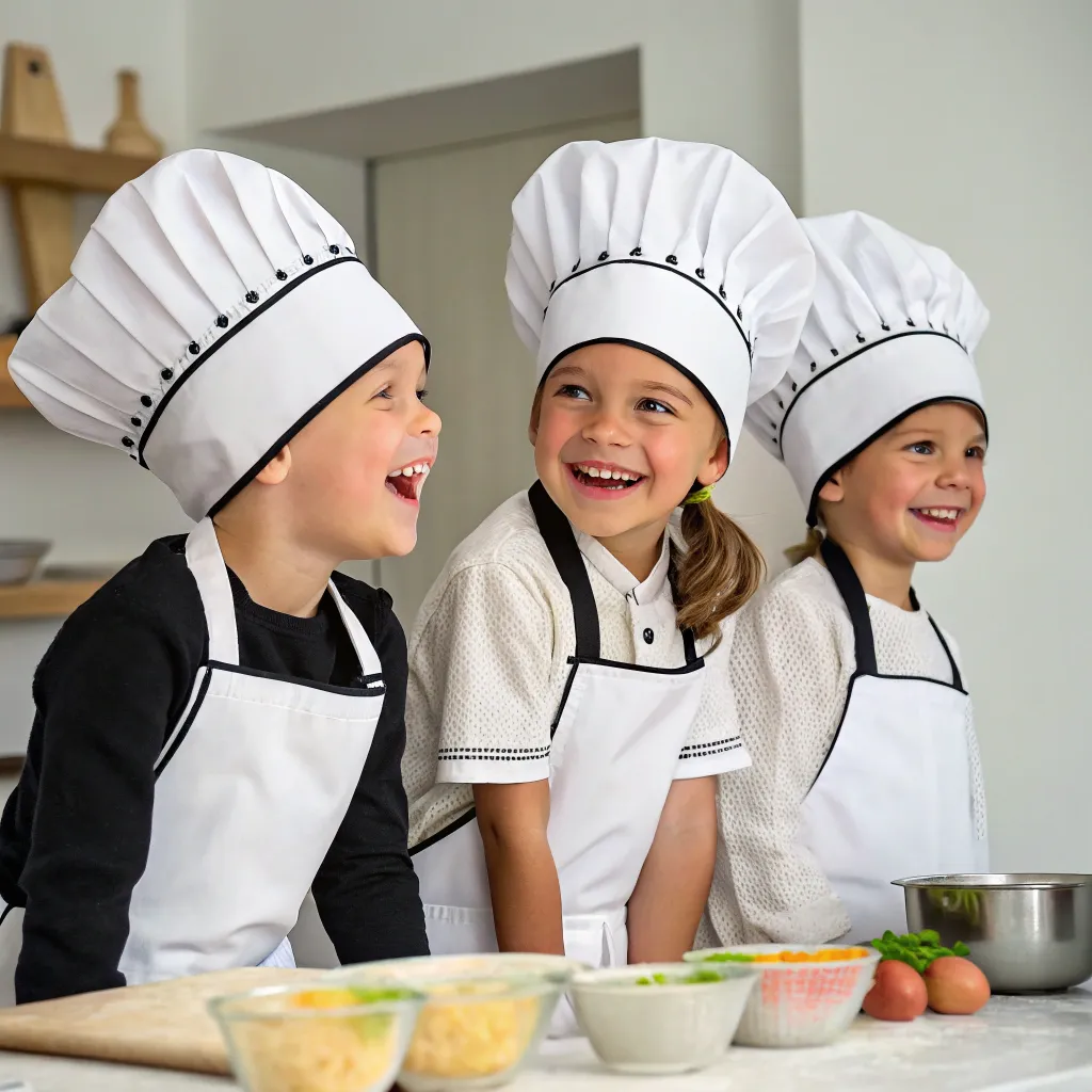 Children wearing chef hats