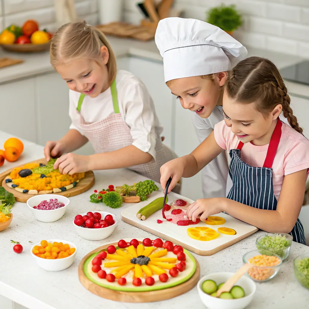 Kids creating artistic cuisine
